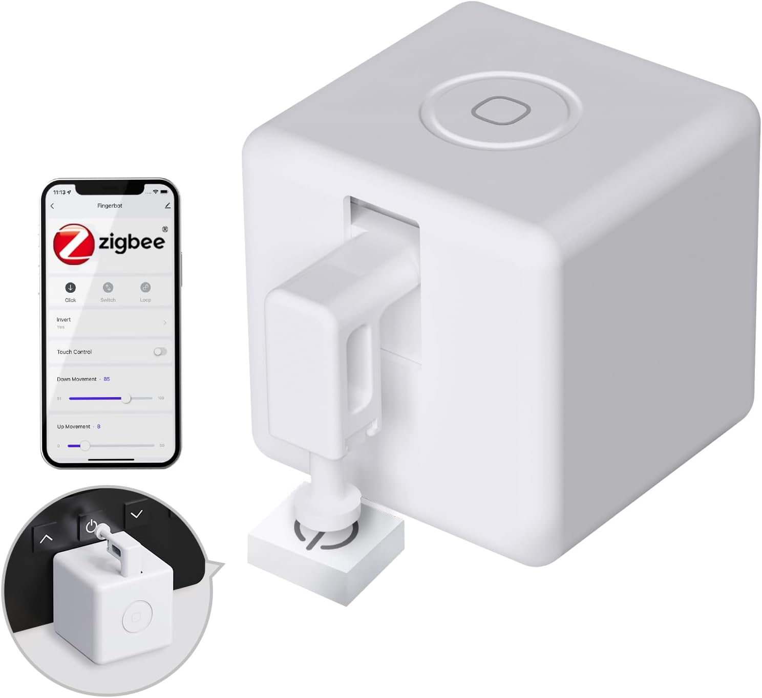 ZigBee Fingerbot Plus, Switch Button Pusher, Upgrade with Touch Control, Compatible with Smart Life App, Alexa, Google Home, Timer Control, IFTTT - Requires MOES ZigBee Hub