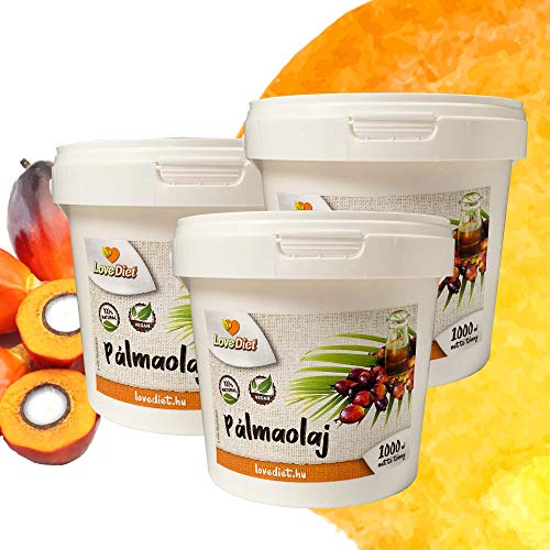 LoveDiet Palm Oil / Palmöl / Palmfett / Raffiniert / hellgelbliche Färbung / 3erPack(3x1000ml) im praktischen Eimer Cover
