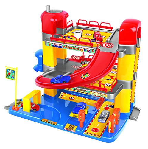 Inside Out Toys Garaje de Juguete para niños - con Tres Plantas, Ascensor y Seis Coches