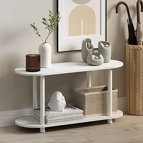 Image of Furinno Turn-N-Tube No Tools Modern Oval Side Table, White /Virgin White