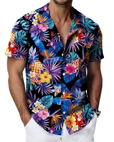 HMIYA Hawaii Hemd Männer Hawaiihemd Herren Kurzarmhemd Button Down