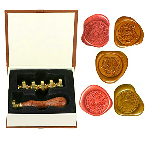 Anbose - Kit de cachet de cire en forme de chat comprenant 5 cachets de cire en cuivre et 1 poignée en bois, kit de cachet de cire libellule pour cartes à lettres, invitations Cover