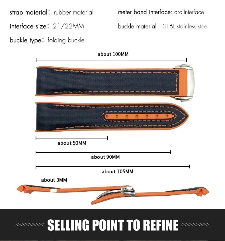 Bracelet montre silicone nylon 22mm orange pour Omega Seamaster