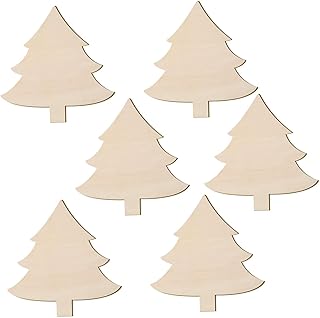 6pcs Wood Christmas Tree Cutouts Blank Wood Slices for Creative Holiday Ornaments for Christmas Party Supplies and Decorations