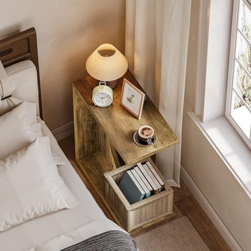 LITTLE TREE C-förmiger Beistelltisch für Sofa & Schlafzimmer – Kleiner Beistelltisch für Wohnzimmer, Ablage über der Couch für Laptop, Snacks, Bücher, Braun, 1 Stück – Bild 8