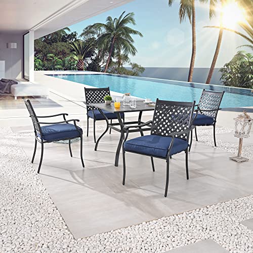 Lokatse Home 8 Piece Outdoor Patio Dining Chair Set Metal Furniture With Arms And Seat Cushions, Blue #TOP1