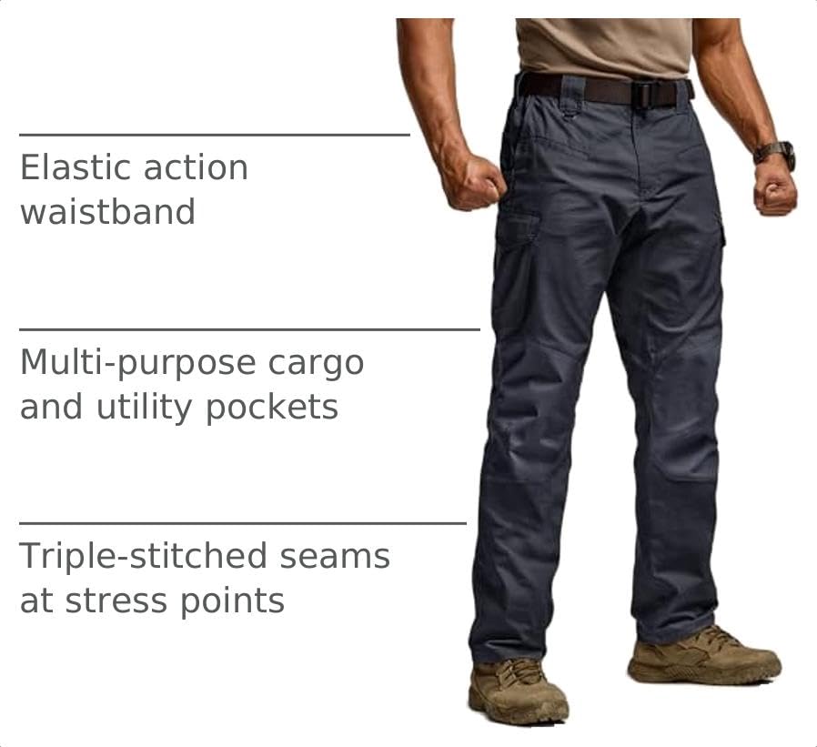 Image of CQR Men's Flex Ripstop Tactical Pants, Water Resistant Stretch Cargo Pants, Lightweight EDC Hiking Work Pants