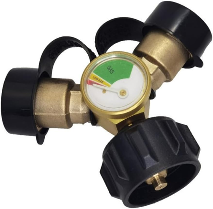 Propane Adapter Y Splitter Adapter 2 Way Gas Adapter POL and QCC1 Propane Tank Connector with Pressure Gauge
