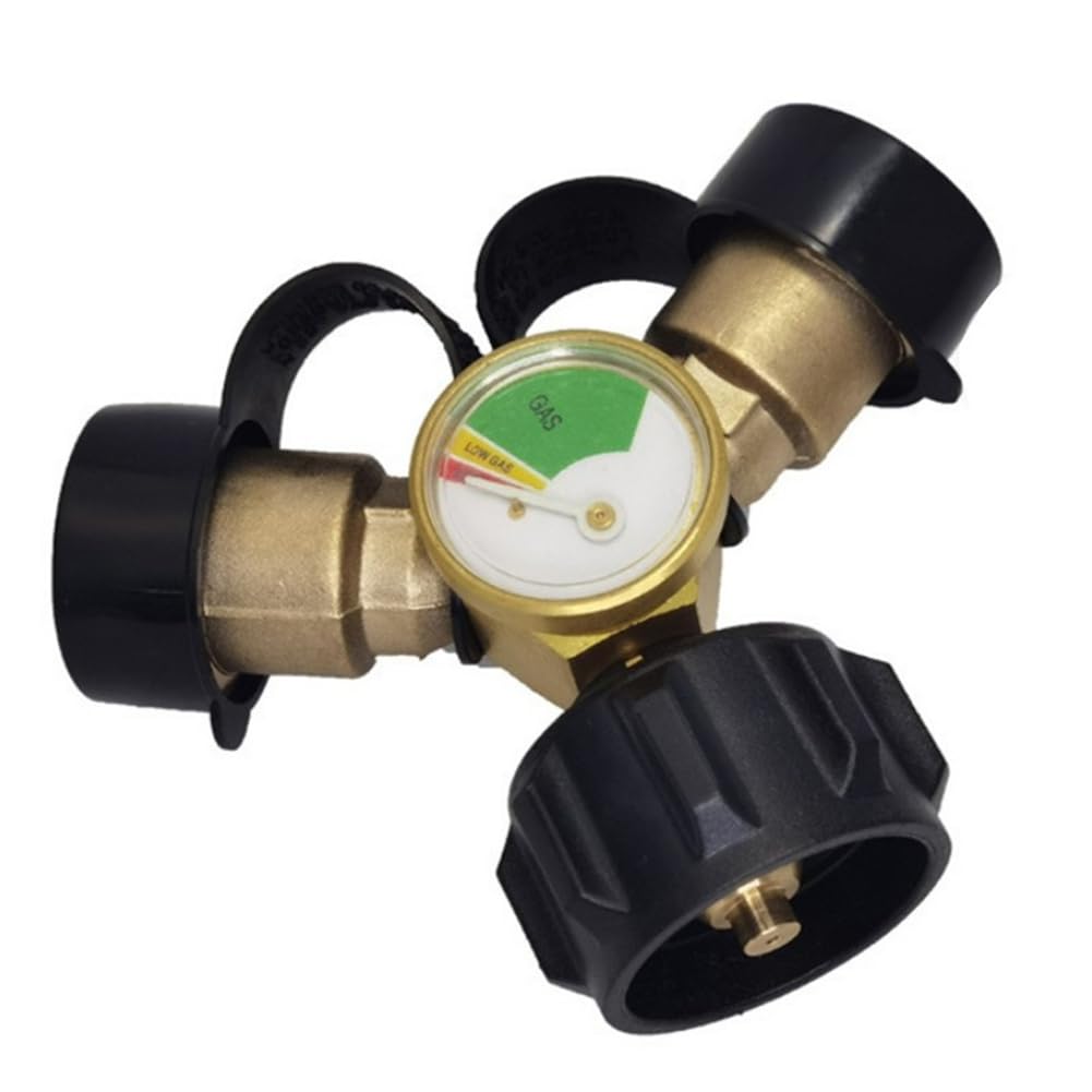 Propane Adapter Y Splitter Adapter 2 Way Gas Adapter POL and QCC1 Propane Tank Connector with Pressure Gauge