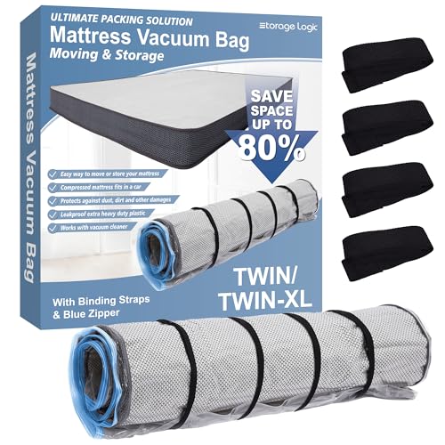 Image of Mattress Vacuum Bag for Moving /Storage-Compress Mattress by 80%, Mattress Storage Bag, Moving Supplies for Mattress Packing, Leakproof & Sealable Mattress Bag for Moving (Twin /Twin-XL BlueZip)