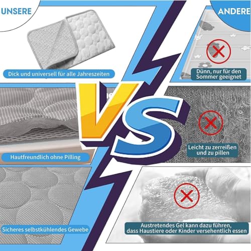 fuzhik Kühlmatte Katzen Selbstkühlende Matte Kühldecke Hund Haustiere Hundedecke rutschfeste Schlafbett Waschbar Atmungsaktiv Kühlkissen Sommer Heißes Wetter, 60 * 51cm