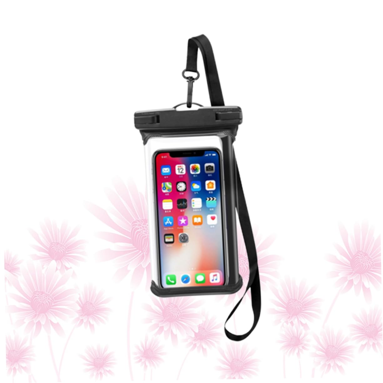 KALLORY Mobile Phone Bag PVC Floating Pouch for Outdoor Water Sports Swimming Beach and Hiking Durable Phone Case with Lanyard Black