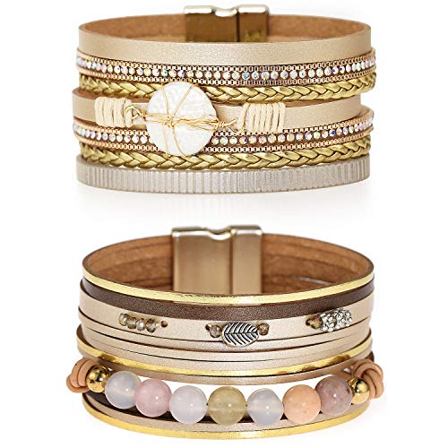 Suyi Mehrschichtiges Lederarmband-Set 2 Stück Perlen...