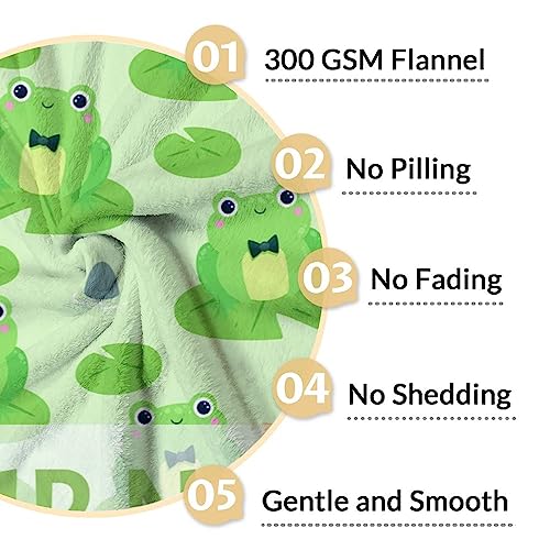 Personalized Frog Blanket Gifts with Name - 60x80 Inches Cute Throw for Girls & Boys - Green Soft Fuzzy Blankets for Bed, Couch & Living Room