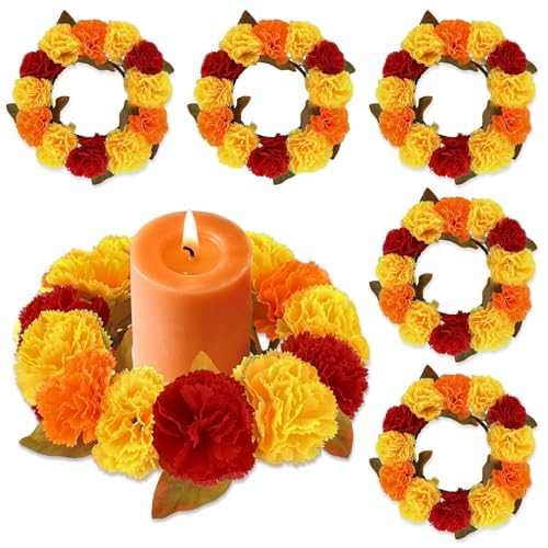 6 Pcs Mini Artificial Marigold Flower Candle Rings...
