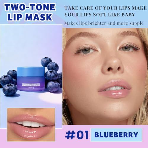 Image of FeiCuiYun Lip Sleeping Mask, Moisturization and Antioxidants, Nourish, Hydrate, Flaky, Dry Lips, Includes Softapplicator Brush (Blueberry, 1Pcs)