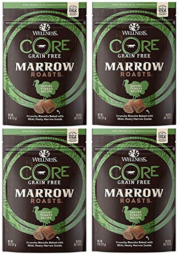 Wellness Core 4 Pack of Marrow Roasts, 8 Ounces Each, Savory Turkey Grain-Free Dog Treats
