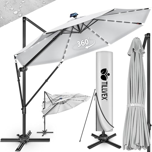 tillvex® Parasol Déporté Hexagonal 330 cm Premium avec Manivelle et Housse | Protection Contre le...