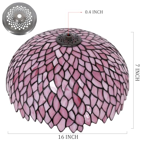 Image of 16 Inch Tiffany Stained Glass Lamp Shade Replacement Only(Pink Wisteria) | Fit For Table Lamps FLoor Lamp Ceiling Fixture Pendant Hanging Light Home Office Decoration