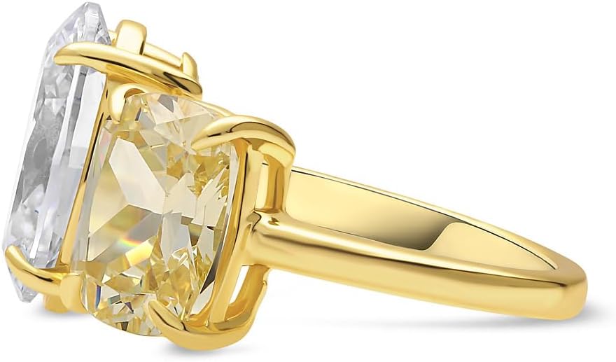 BERRICLE Sterling Silver Cubic Zirconia CZ Statement 2-Stone Cocktail Large Fashion Ring for Women, Yellow Gold Flashed Size 4-10 - Image 3