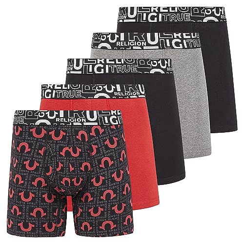 True Religion Cotton Stretch Mens Boxer Briefs, Mens Underwear Pack of 5