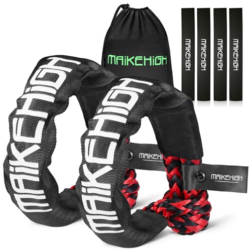 MAIKEHIGH Synthetic Soft Shackle, 1/2" x 22 Inch (56,000lbs Break Strength) Recovery Tow Shackle with Extra Sleeves, 2Pcs (Black and Red) Black and Red 1/2"x 22 In