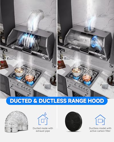 Image of AMZCHEF 30 Inch Range Hood Insert 1000 CFM Built-in Kitchen Vent Hood Stainless Steel Ducted /Ductless Convertible, 3-Speed Touch Control with LED Lights and Baffle Filters for Kitchen Ventilation