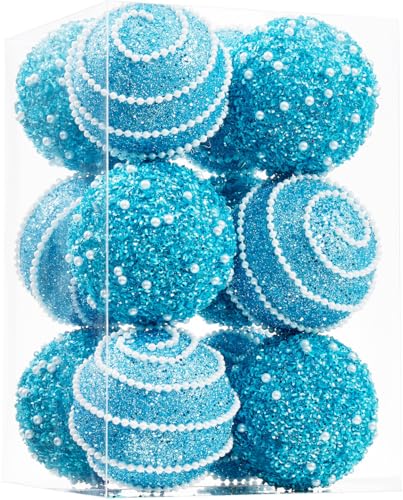 Baby Blue Christmas Ball Ornaments, Christmas Ball Decorations Shatterproof Plastic Hanging Pearl Balls for Holiday Party(70mm/2.76", 12ct) - image 1