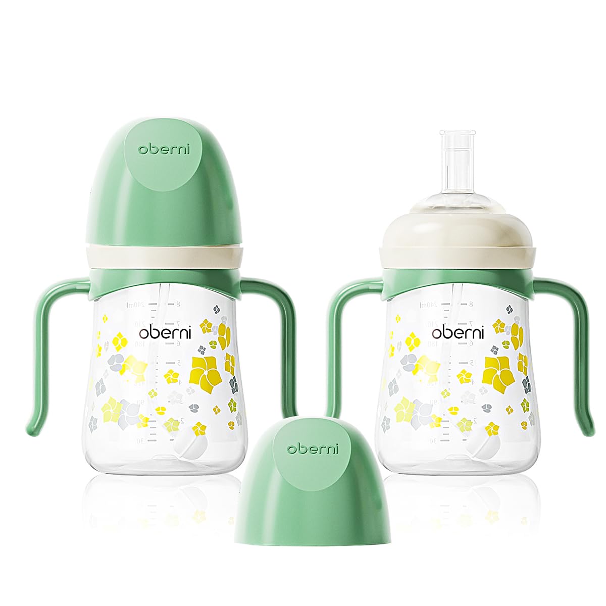 Oberni Trinklernbecher für Kleinkind ab 6 Monate, Auslaufsicherer Wasserflasche, Non Spill Toddler Sippy Cup, 240ml/Rosa/2 Grün