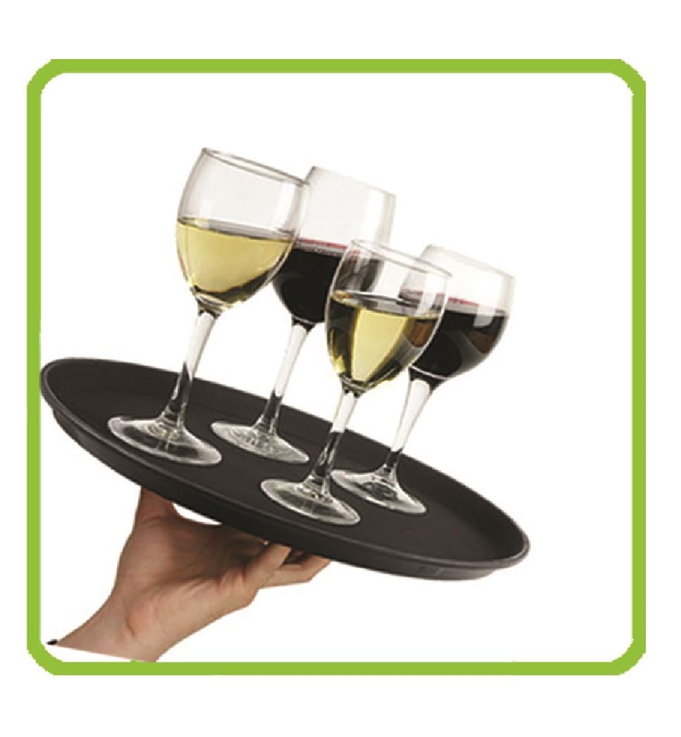 3 Vassoi Antiscivolo da Bar Rotondo 36 cm Superficie Gommata Professionale vassoio Nero per Servizio Tavoli in Polipropilene Alta Resistenza per Servire Bevande drink colazione in Sicurezza