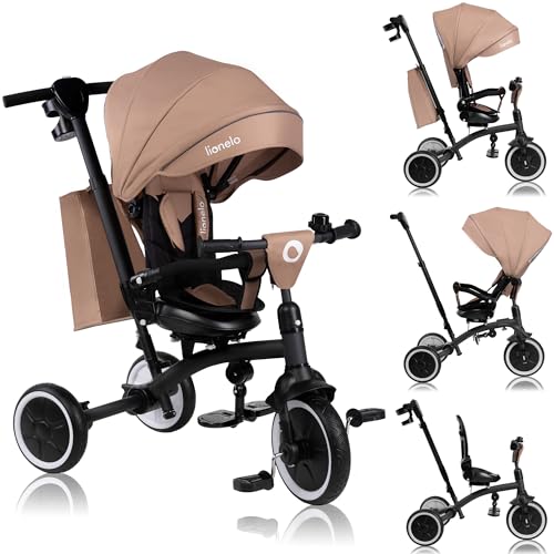 LIONELO Tris Plus Bicicleta de Paseo Triciclo Multifunción de 9 Meses a 25 kg, Carrito Bebé, Ruedas Grandes PU Asiento Giratorio 360° Respaldo Ajustable Montaje sin Herramientas