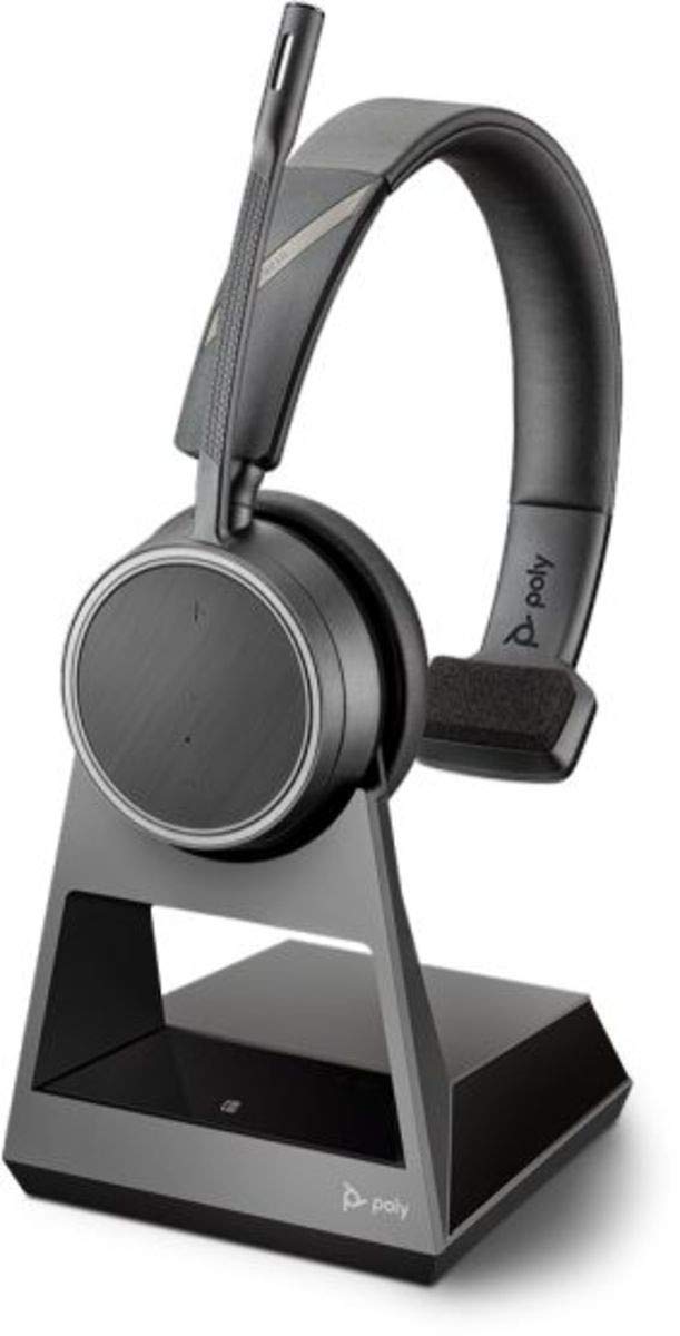 Plantronics - Voyager 4210 Office Headset (Poly) - Oreillette Bluetooth mono avec microphone à arceau, Noise-Cancelling & station de charge - Connexion pour téléphone mobile & fixe - Teams, Zoom