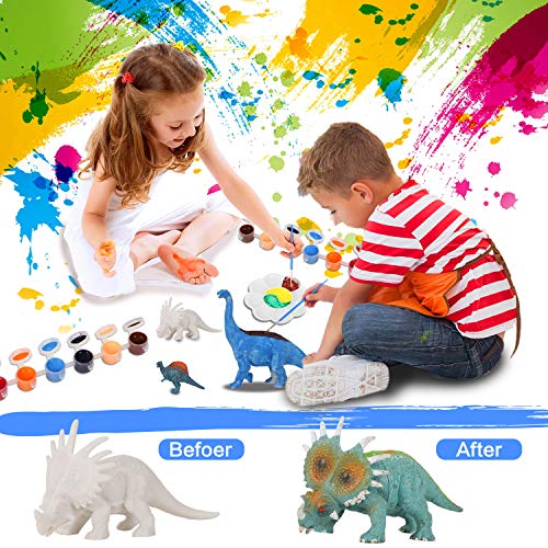 Auney Kids Dinosaur Painting Kit, DIY Dinosaurs Toys Art and Craft Supplies Set 3D Painting Animal Set for Boys Girls Age 3 4 5 6 7 Years Old