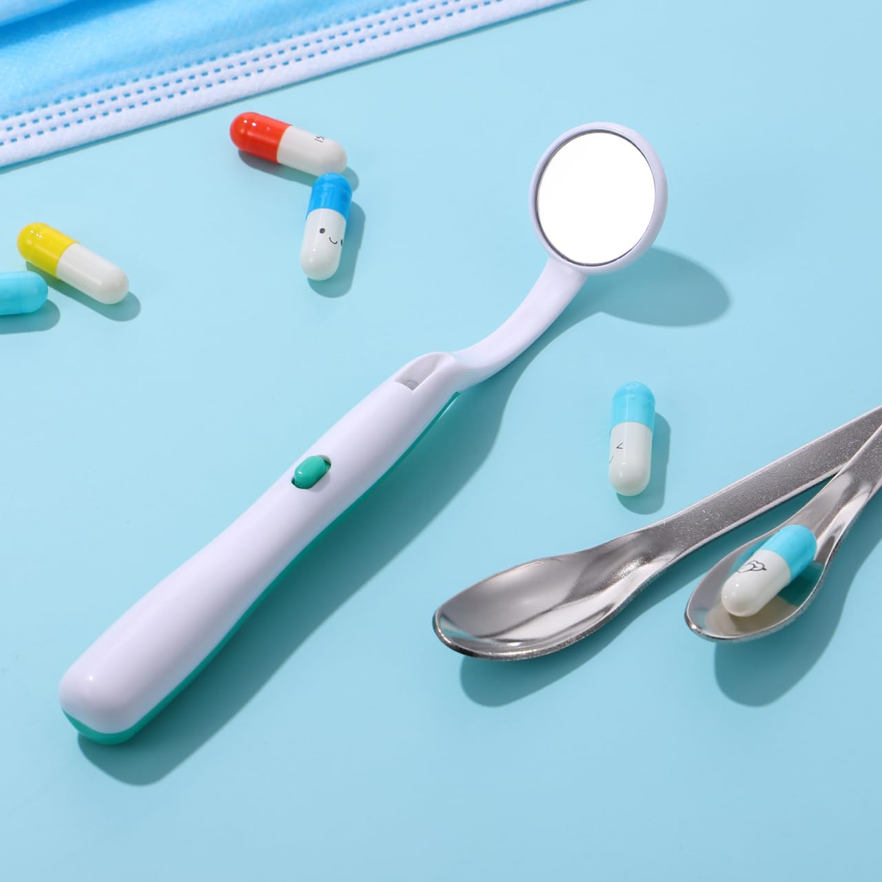FOMIYES Espejo Dental con Luz LED Anti-Niebla para Inspección Oral (Verde)