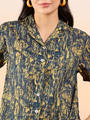Image of Modeve Women Shirt Pant Navy Abstract Print Co-Ord Set