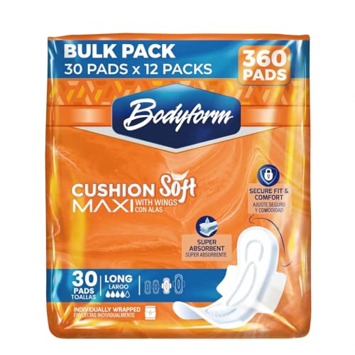 Image of Bodyform Maxi - Value Sanitary Napkins, Cushion Soft Always Comfortable and Ultra-Absorbent (Long, 30 Count Pack of 12)