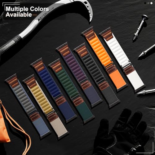 Image of MRAIN-H Leather Design Compatible with Apple Watch Bands Ultra 3 2 1 (49mm) & Series 11 10 9 8 7 6 5 4 SE 3 2 1 (46mm 45mm 44mm), Soft Stretchy Nylon Sport Band for iWatch Men Women