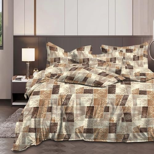 Image of Organza Super Soft Glaze Cotton King Size All Season Double Bed AC Comforter (Classic Square, Bedding Set)