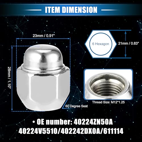 Image of 20 Pcs Wheel Lug Nuts Compatible for Nissan Altima Murano for Infiniti G20 I30 M35, Durable M12 x 1.25 Carbon Steel Silver Tone Tire Lugnuts