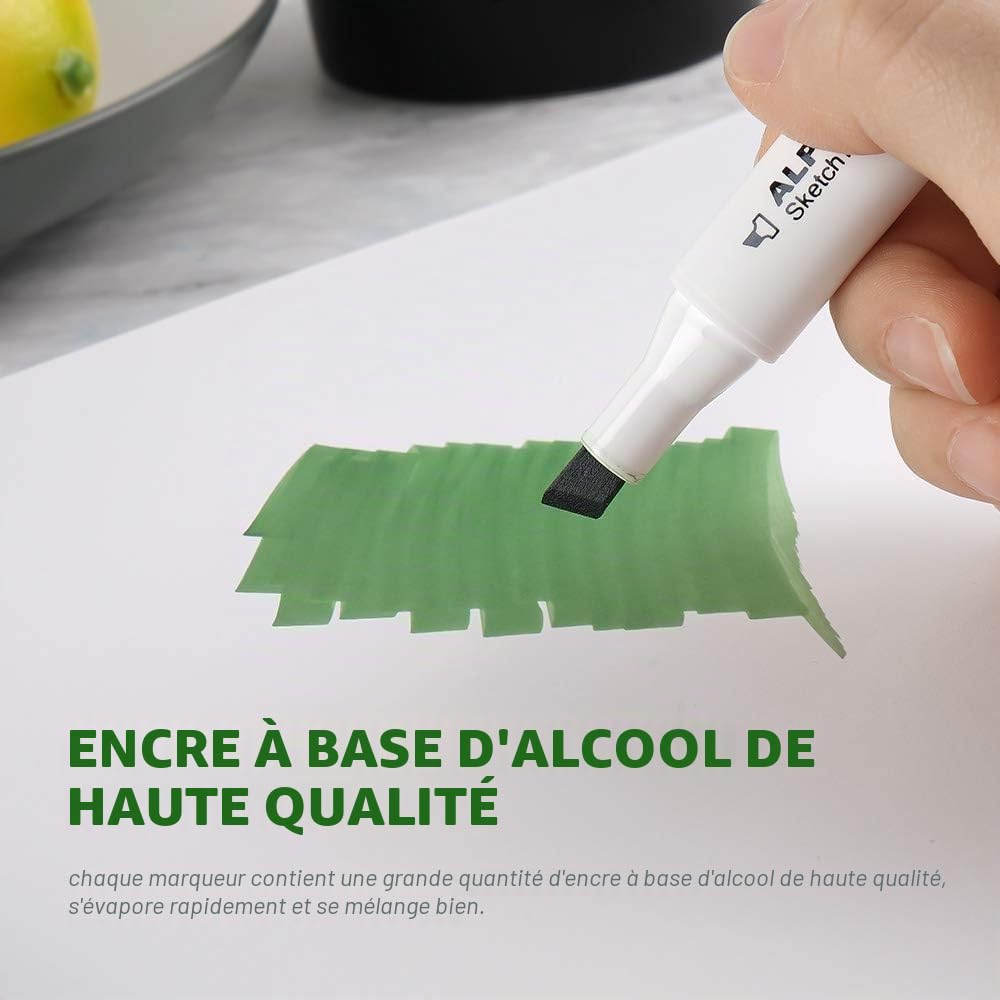 Arrtx ALP Marqueur avec 80 couleurs, marqueurs graffiti à double pointe avec boîte de transport pour dessins, croquis, architecture, anime, calligraphie et illustration