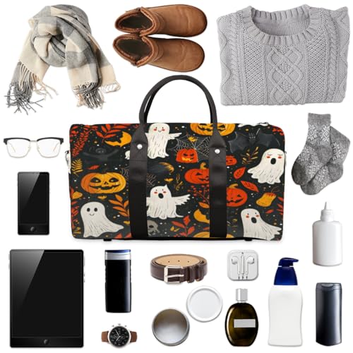Halloween Travel Duffle Bag, Sports Gym Bags for Women Men, Carry On Weekender Overnight Bag, Ghost Theme Workout Hospital Airplane Trips Bag 5