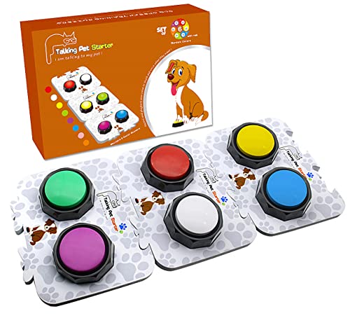 RIBOSY Soundboard, 6 Recordable Buttons with 3 Mats, Dog Buttons for Communication - Record& Playback Your Own Voice to Train Your Dog Voice What They Want (Battery Included)