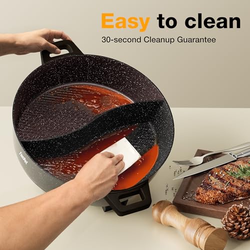 6L Electric Hot Pot with S-Shape Dual-Divider, Smart Temperature Control, 5 Heat Settings, 1350W Fast Boiling, Diamond Nonstick Pot (Black Hollow Handles) - Image 5