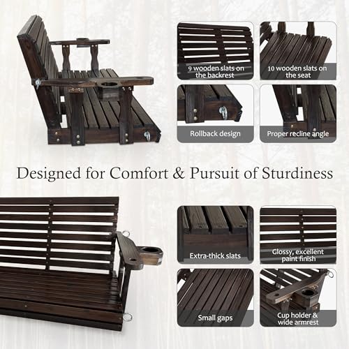 Image of Fortune Candy Wooden Porch Swing, Rustic, 5 FT Extra Large