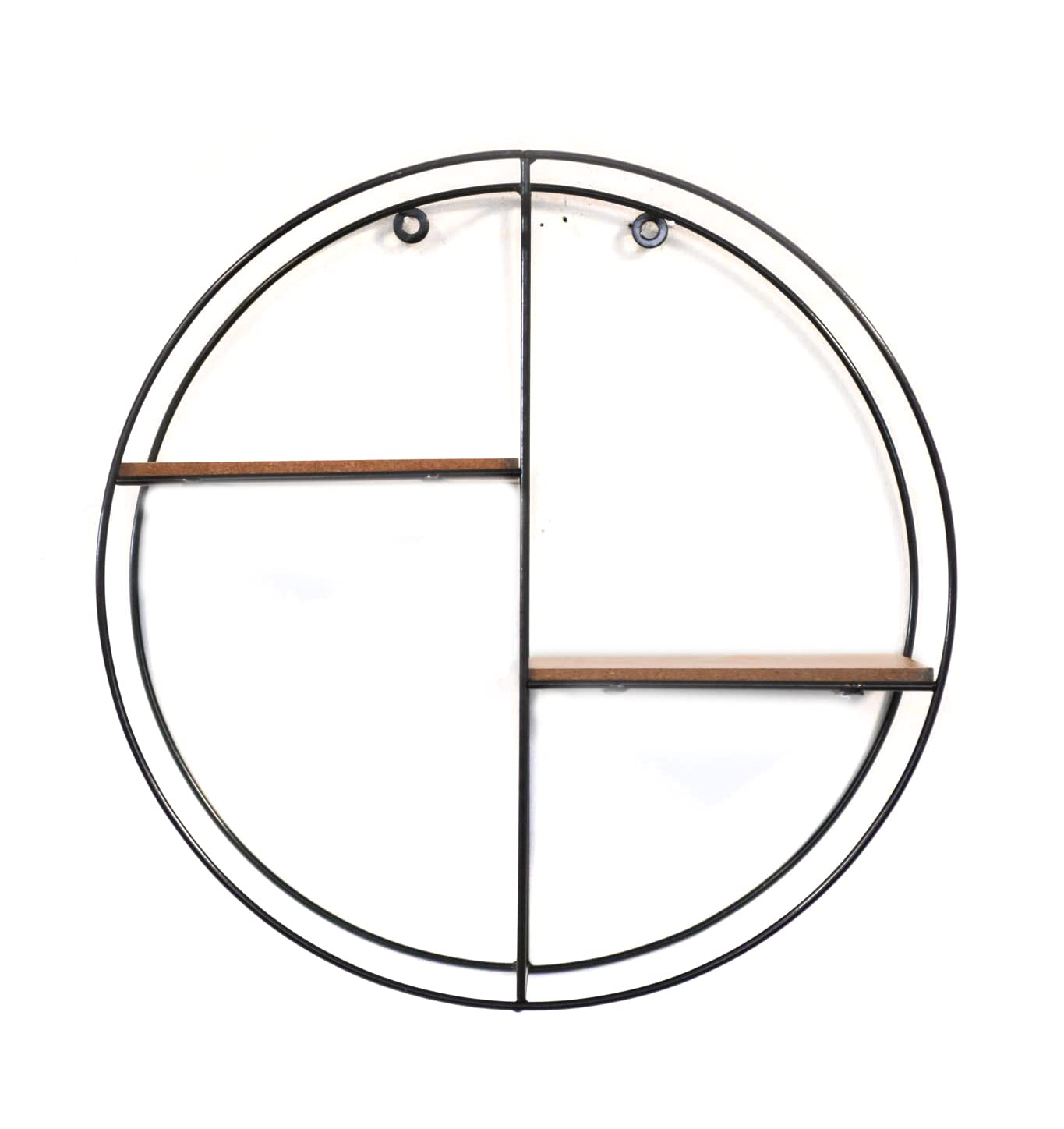 Homezone Round Shelf Modern Round 2 Tier Wooden Floating Wall Shelves - Metal Wall Mounted Display Rack - Decorative Small Bookshelf For Living Room, Bedroom, Bathroom, Kitchen, Office & Home Decor
