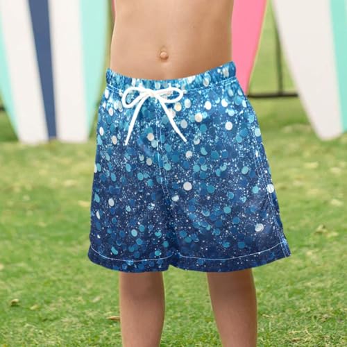 Pigsaly Boys Swim Trunks Bright Ocean Blue Seafoam Gradient Flashing Glitter Boys Board Shorts Swimsuit Swimwear 2T 6