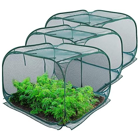 ANC POP 3 Pack Pop Up Mesh Plant Cover, Plant Protector for Raised Garden & Flower Bed, Net Cage Plant Guard for Fruits, Vegetables, Seedlings and Herbs, 8 Ground Stakes for Fixing. Cover