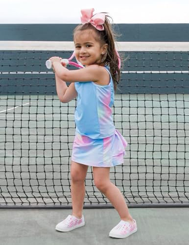 Image of Zaclotre Girls Tennis Dress with Pockets Sleeveless Tank Top and Skirt Sets | 2 Piece Set, Sleeveless, with Shorts, Double Layers Pleated Back, Perfect for Athletic Tennis Golf 3-14 Years