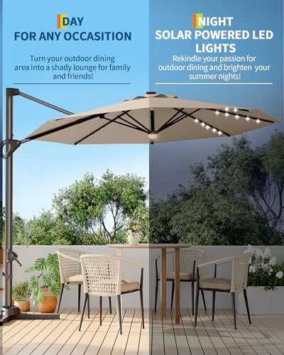 10FT Patio Umbrella Outdoor Large Cantilever w/Base Included Market Sun Shade Windproof Offset with 360-Degree Rotation