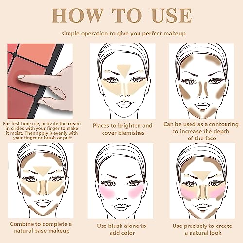 12 Colors Cream Blush Palette, Color Correcting Concealer Foundation Palette, Long Wearing Smudge Proof Blendable Matte Finish Blush Powder Highlighter and Cream Contour Palette Makeup (01) - Image 4